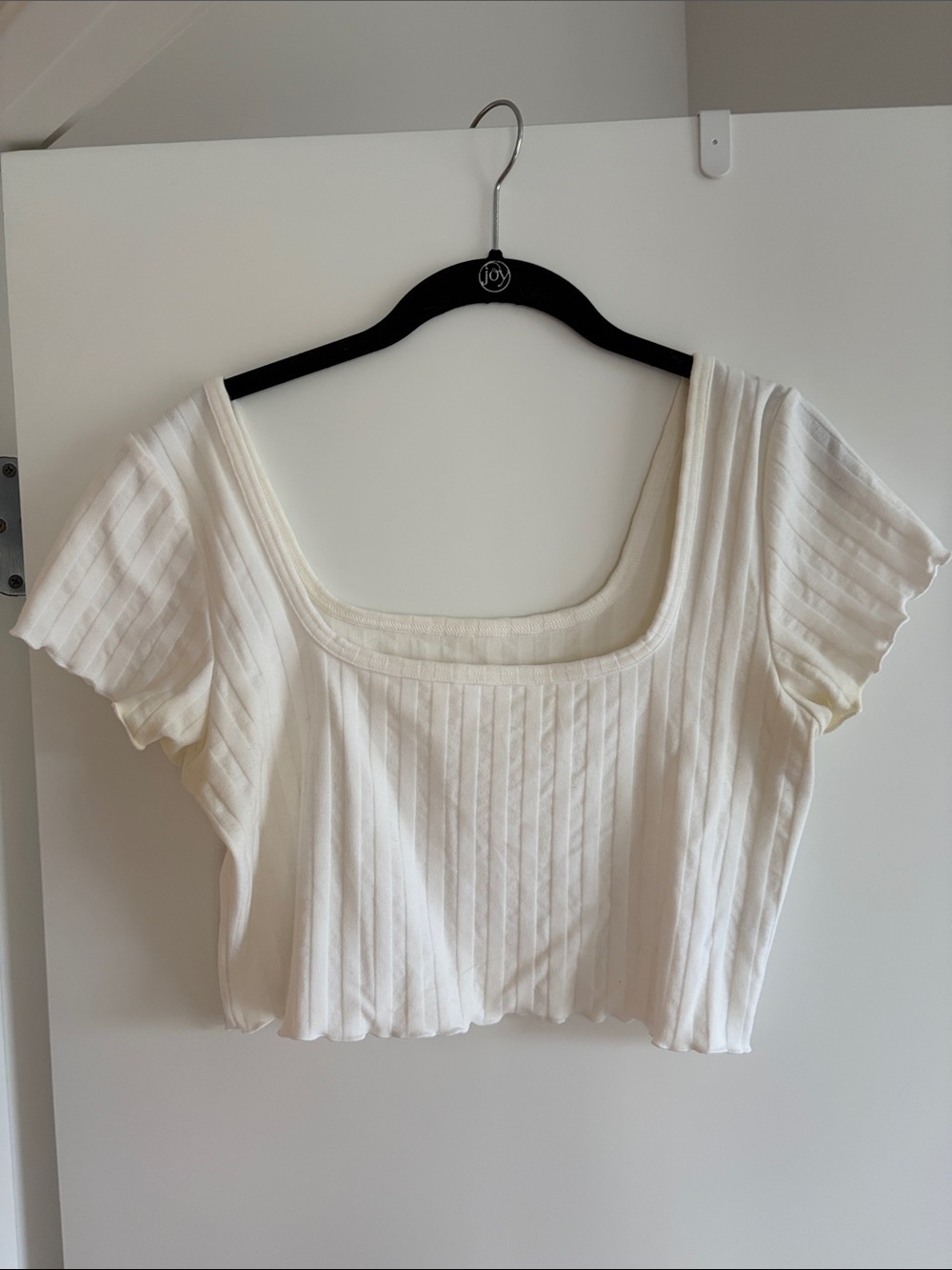 Cream Ribbed Square-Neck Crop Top